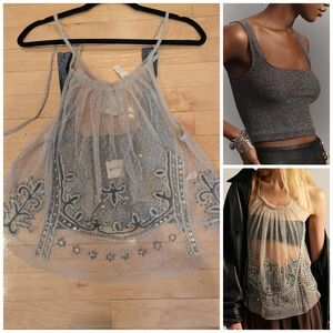 Free People A Little Love Sheer Sequin Cami AND Anthropologie Bralette Bundle